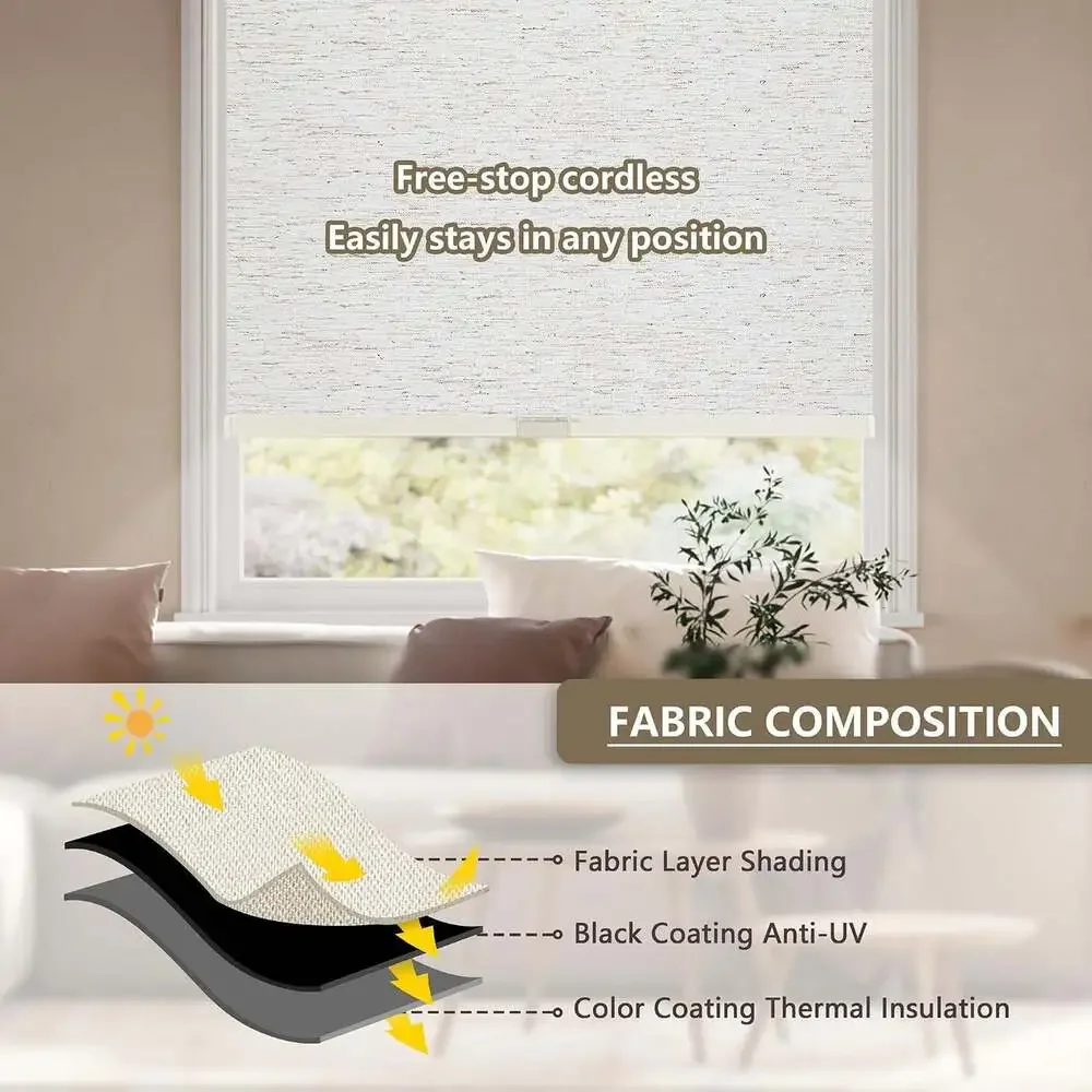 SUNOFF Linen Cordless Blackout Roller Shades for Windows 35.5